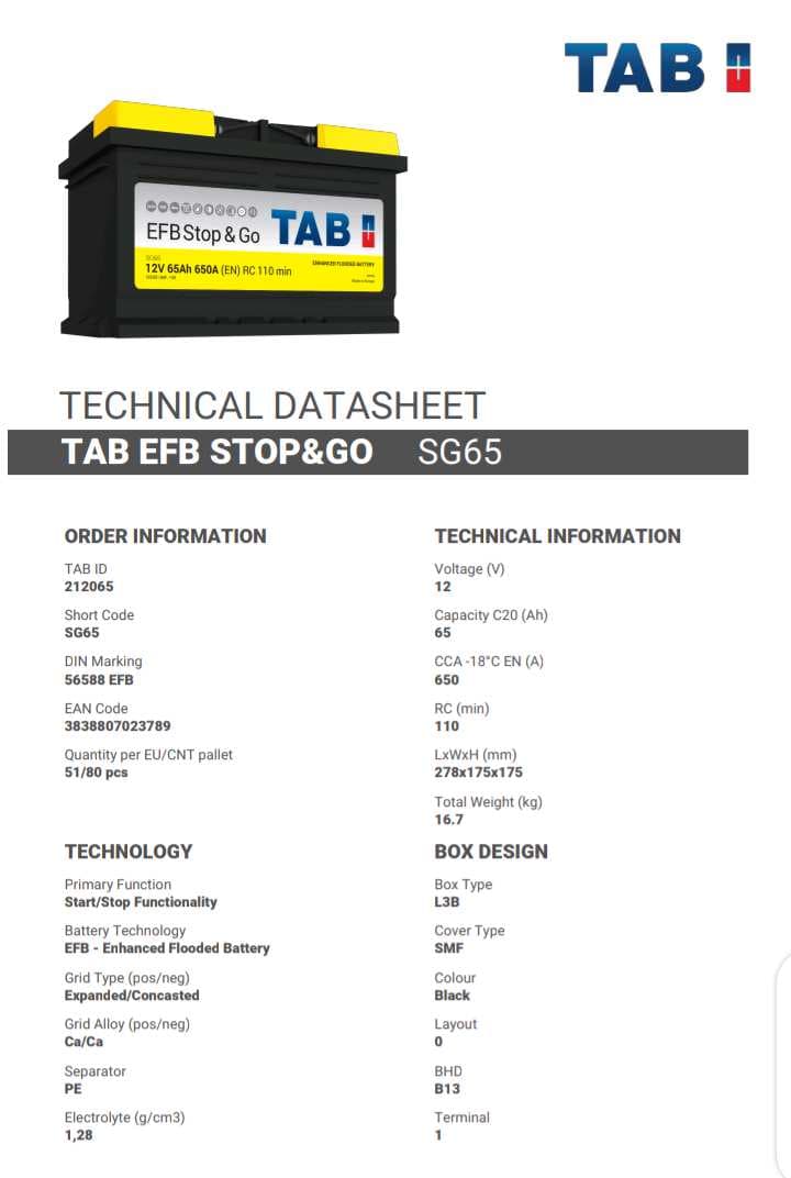 بطارية محرك TAP EFB STOP&GO 12V - 65AH 650A + كفالة سنة كاملة thumbnail 4