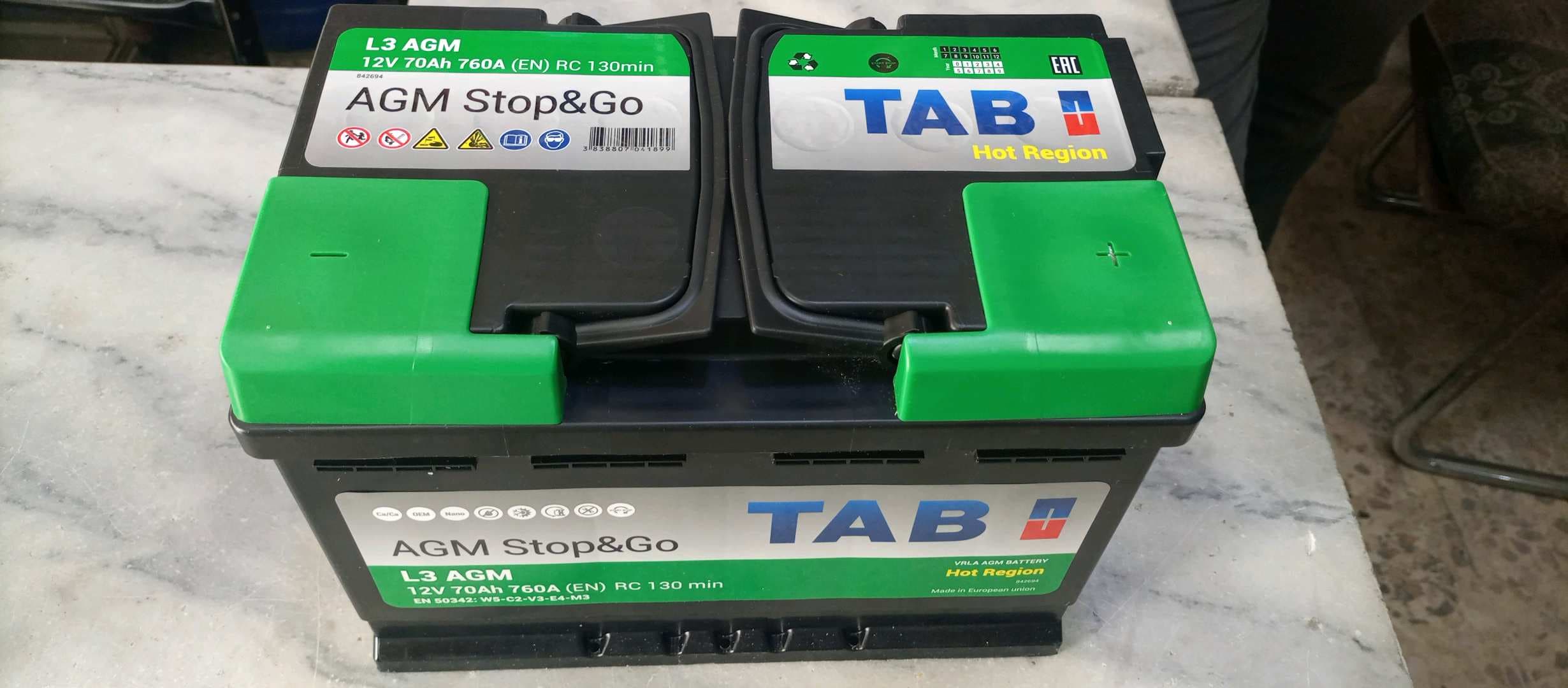 بطارية محرك  TAB AGM STOP&GO 12V-70Ah 760A + كفالة سنة كاملة thumbnail 2
