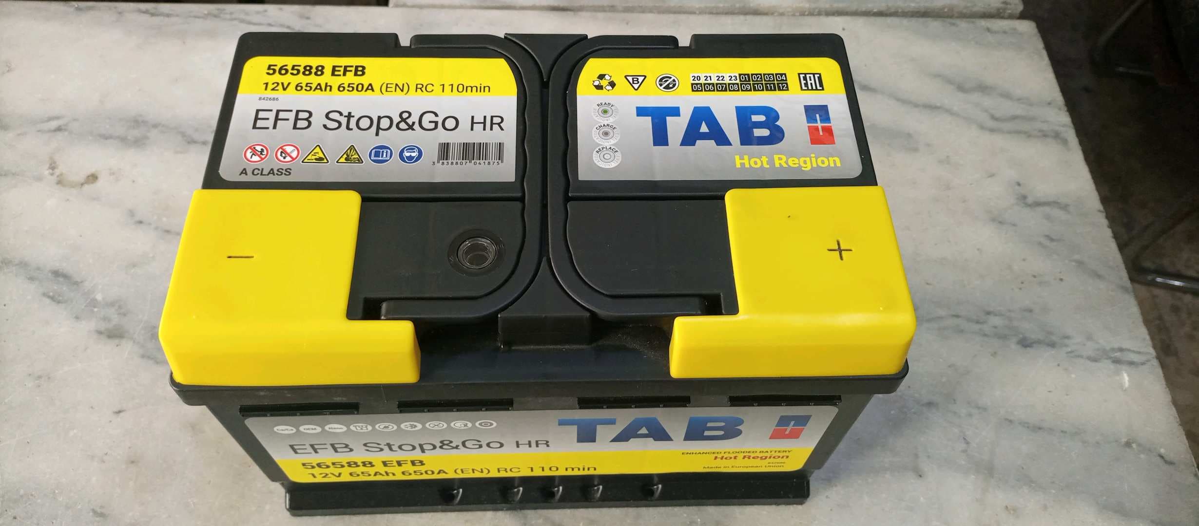 بطارية محرك TAP EFB STOP&GO 12V - 65AH 650A + كفالة سنة كاملة thumbnail 3