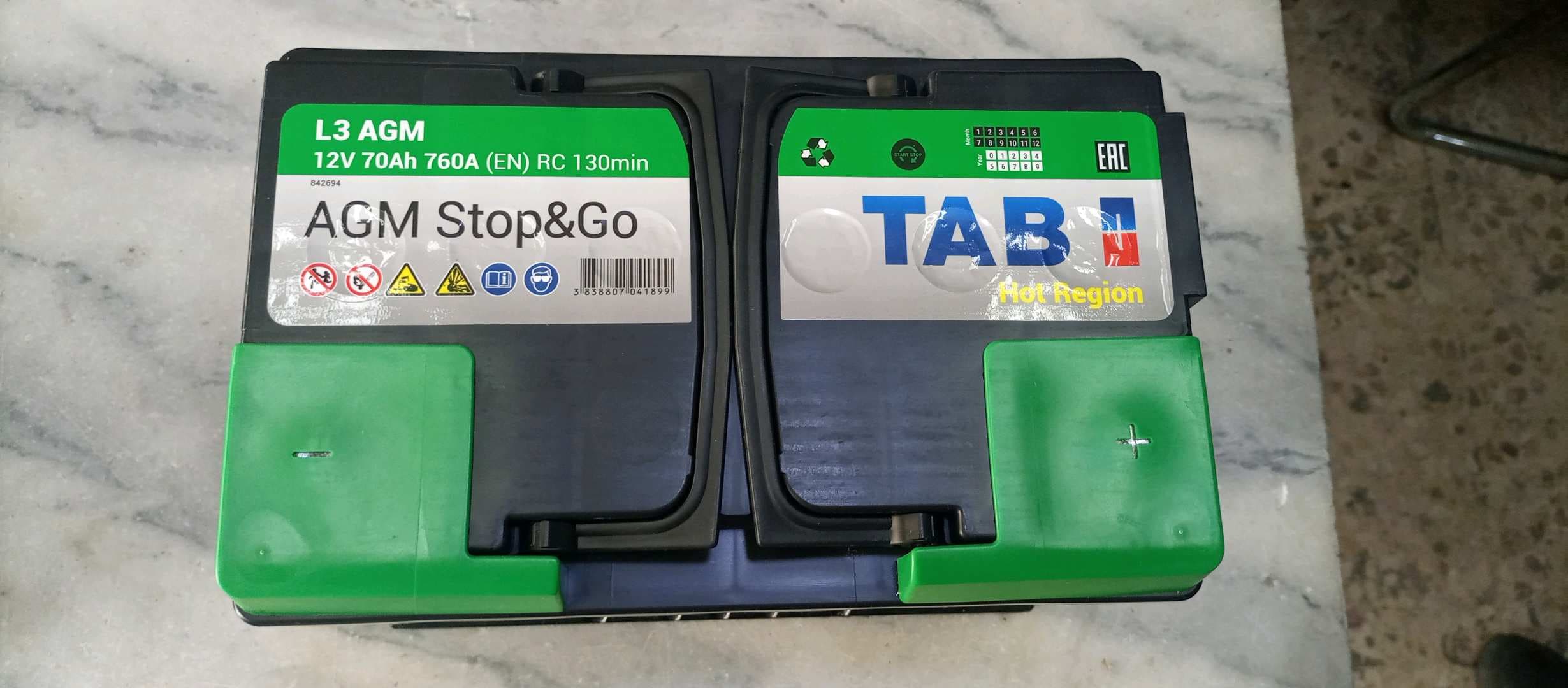 بطارية محرك  TAB AGM STOP&GO 12V-70Ah 760A + كفالة سنة كاملة thumbnail 3